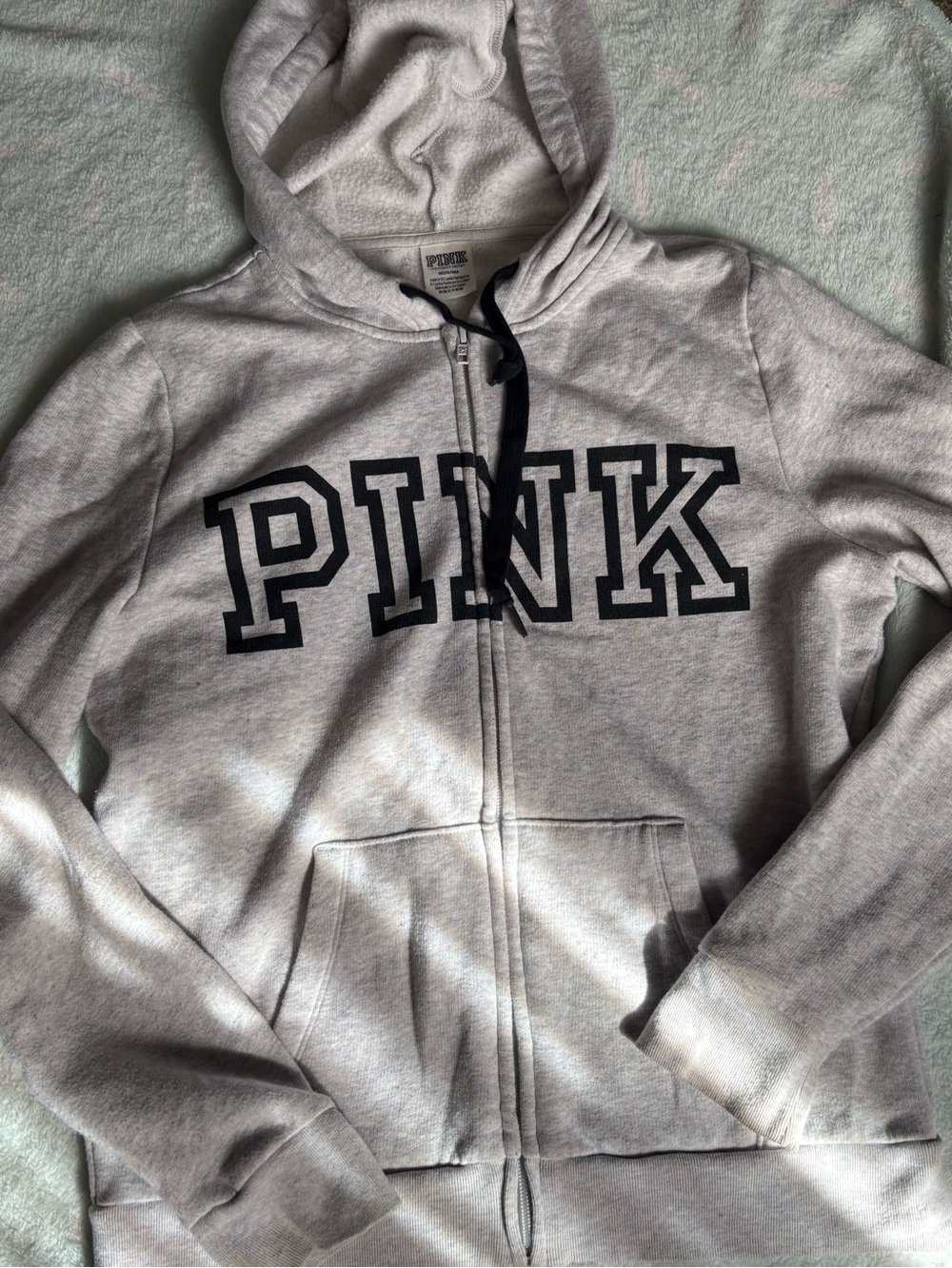 PINK Victoria's Secret women’s medium ' Gray Zip-Up Hoodie Jacket